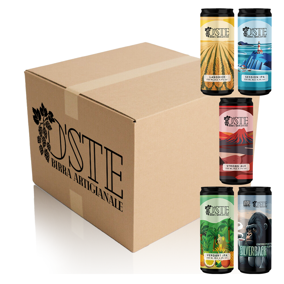 Box degustazione 5 birre artigianali miste: Landbier, Session IPA, Strong Ale, Verdant IPA, Coffee Porter